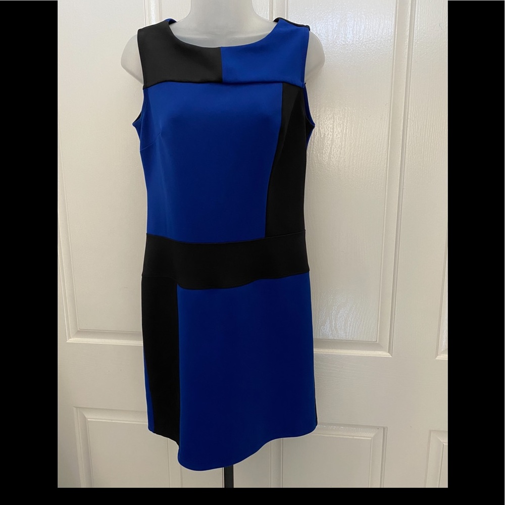 🔴CYNTHIA ROWLEY Black/Blue Block Sheath Dress 6 - Picture 3 of 4